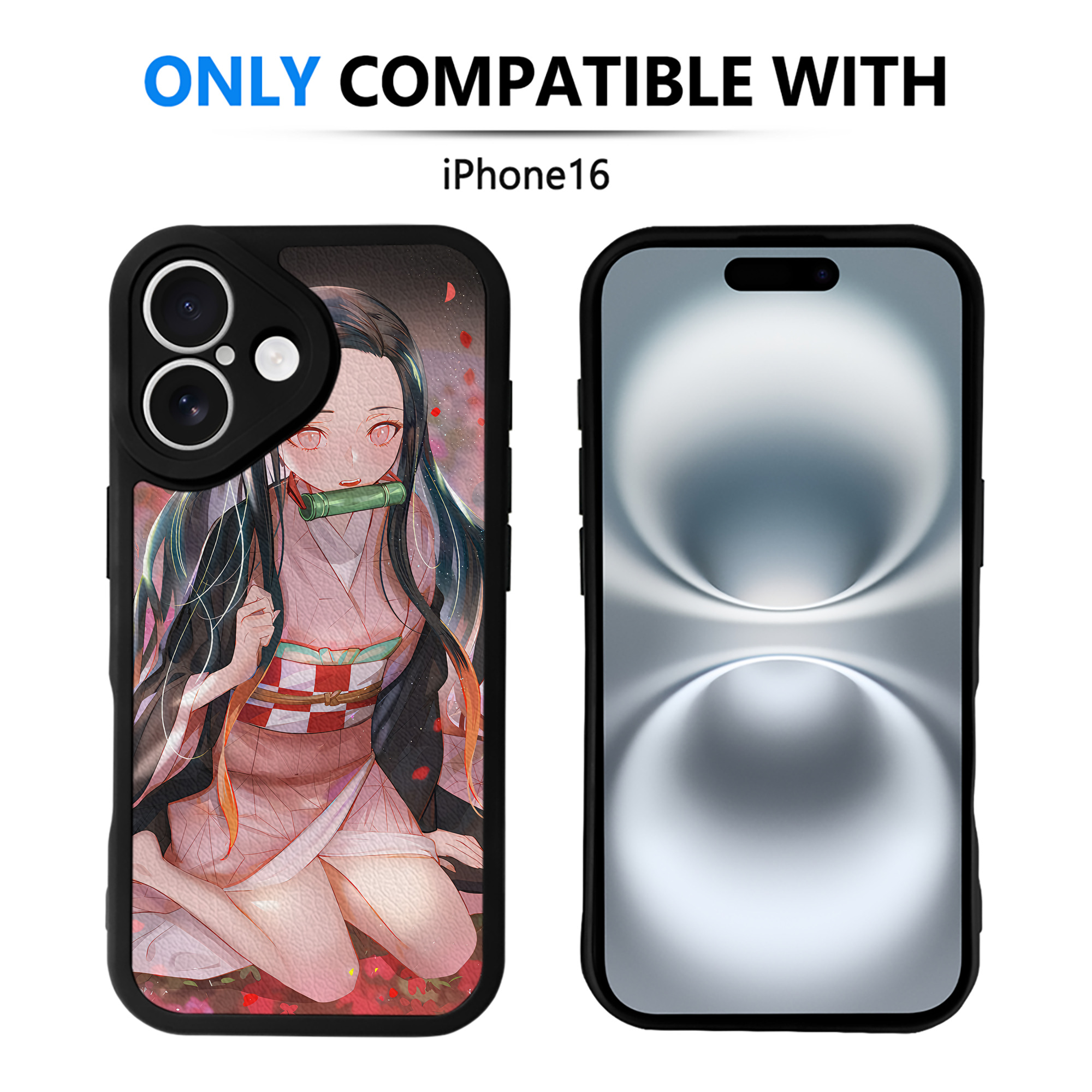 （画像用） 鬼滅の刃（きめつのやいば）竈門 禰󠄀豆子／かまど ねずこ Kamado Nezuko 【iPhone 16シリーズ対応】シリコンスマホケース（レザー調） 材質：シリコン